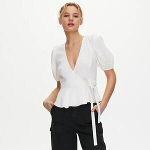 COPY - Sunday Best Aritzia Magda Wrap Blouse Ivory XXS NWT Never Worn